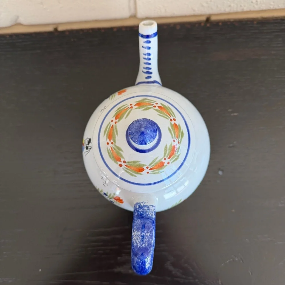 HENRIOT QUIMPER Teapot Royal French Faience Lidded Painted Lady